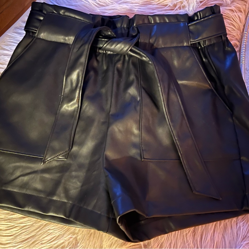 Trendy Black Faux Leather Shorts with Tie Waist

Never worn!